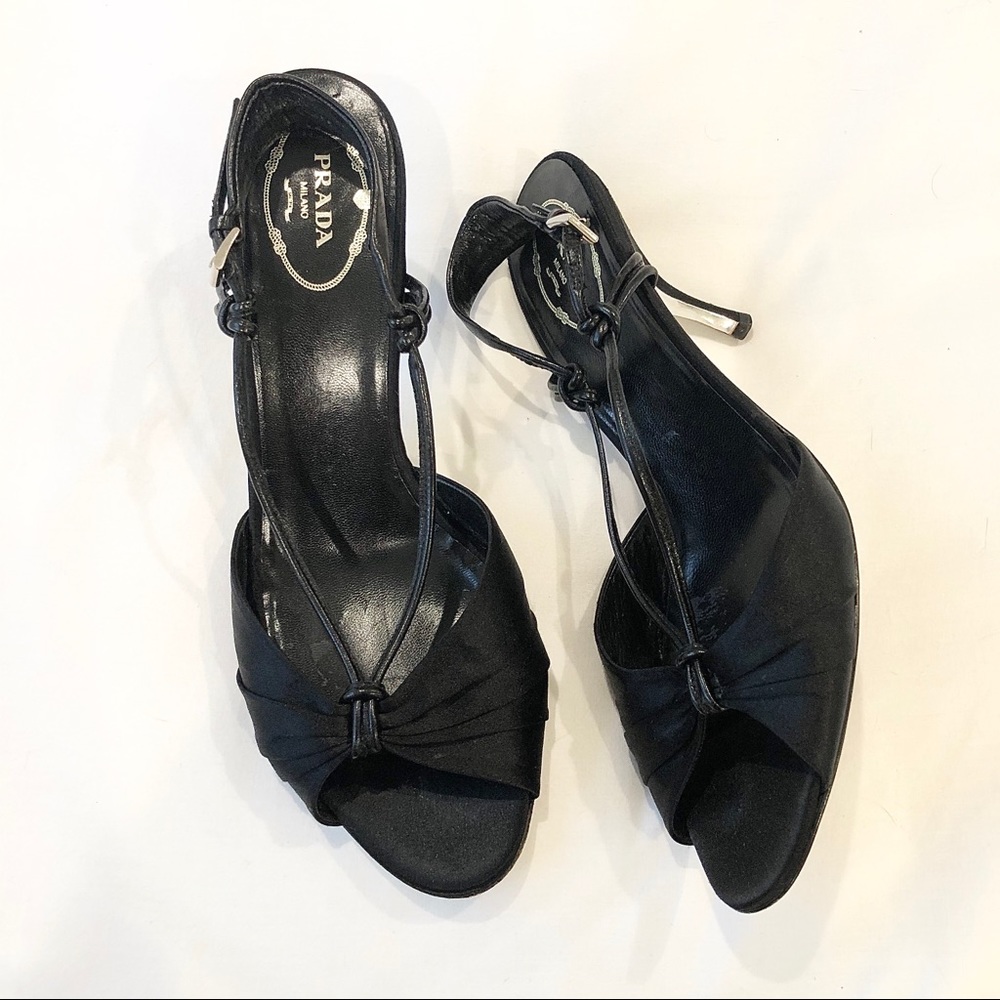 Prada Leather Slingback Satin Heels
